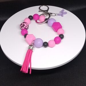 Pink and Purple Beaded Keychain Bracelet